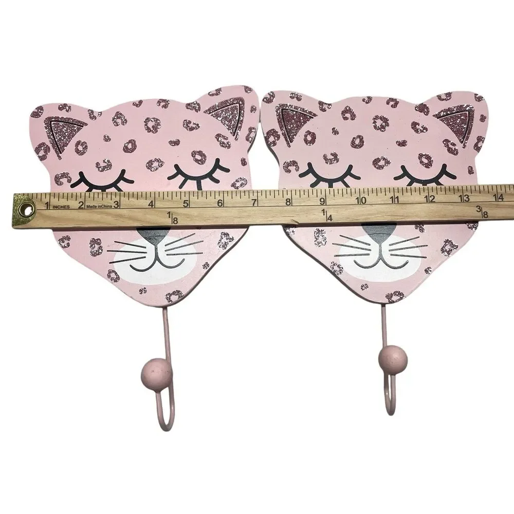 Girls pink leopard glittery cute girly room decor chic wall hook set of 2